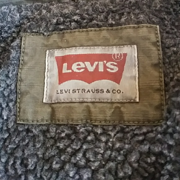 Levi's Olive Denim Sherpa Lined Jacket Mens Med - Picture 3 of 7